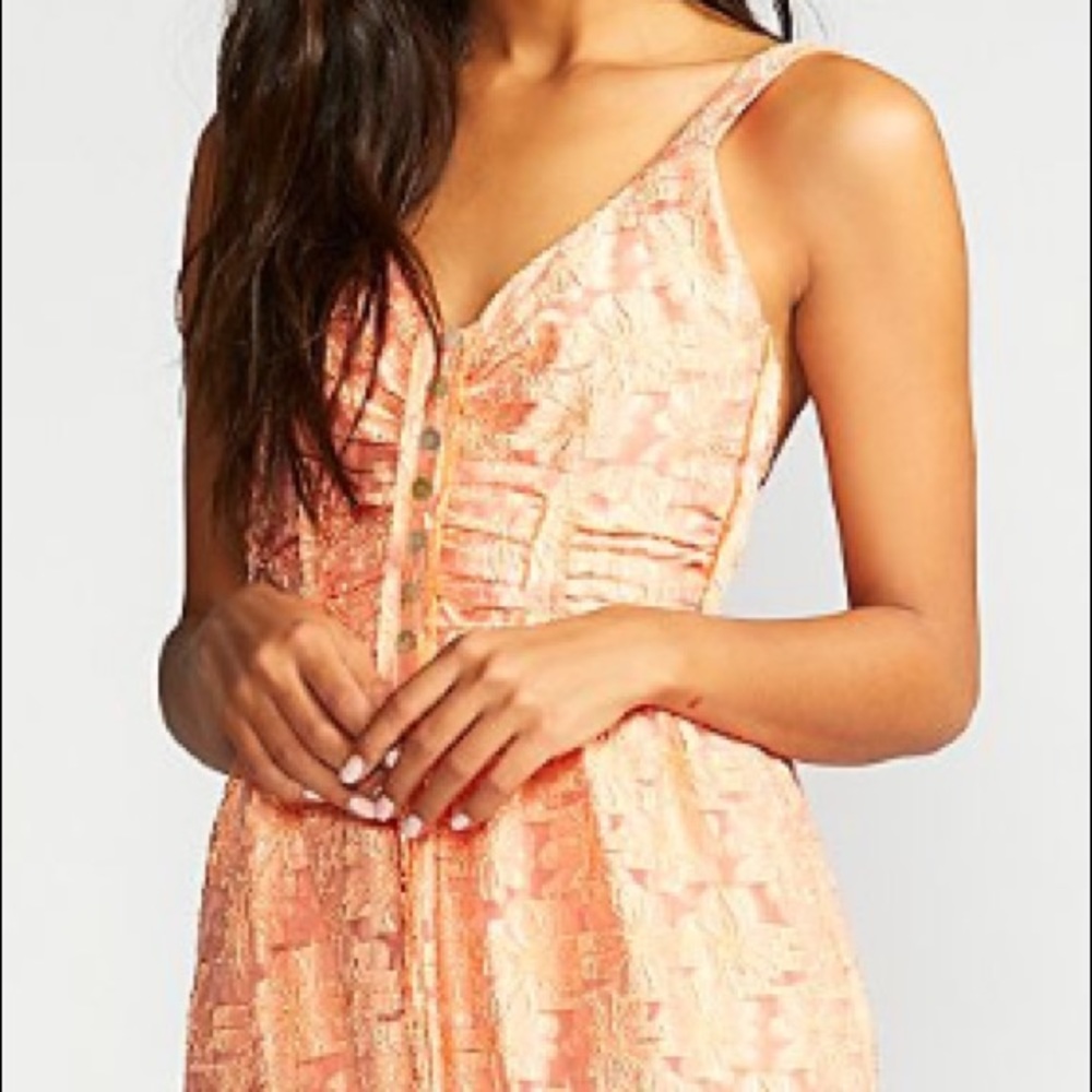 FREE PEOPLE EMBROIDERED MAXI DRESS IN APRICOT STUNNING FULLY LINED SIZE 6 - Picture 3 of 13